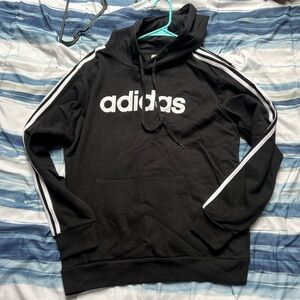 adidas Black Hoodie with White Logo and Sleeve Stripes